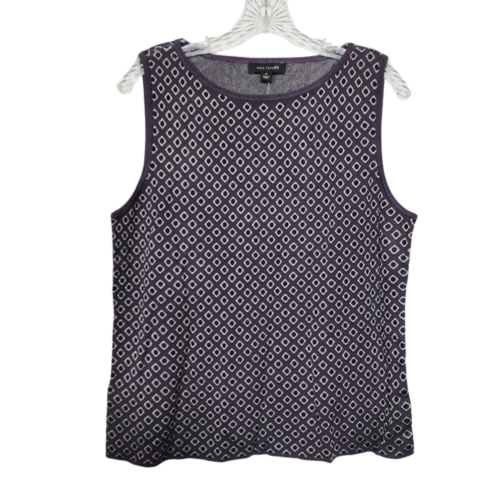 Ann Taylor The Label Sz XL Sleevelesa Pullover Geometric Polka Dot Knit Top.